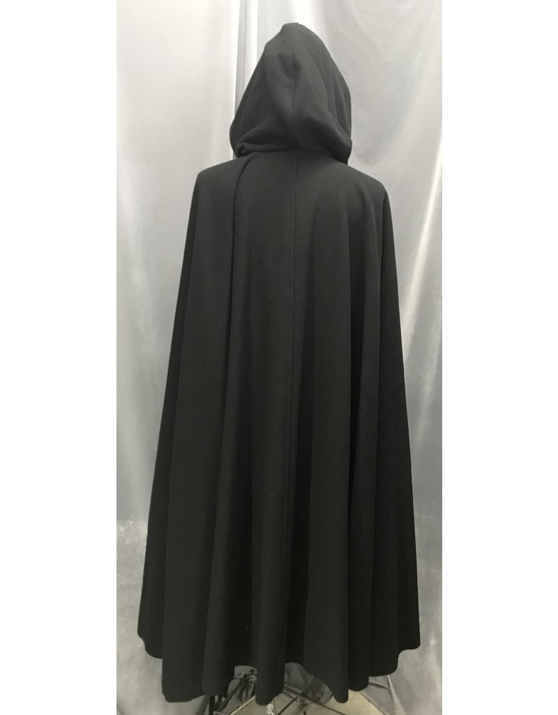 Cloak and Dagger Creations 4652 - Washable Black Wool Cloak, Black Moleskin Hood Lining, Pewter Clasp