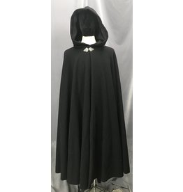 Cloak and Dagger Creations 4652 - Washable Black Wool Cloak, Black Moleskin Hood Lining, Pewter Clasp