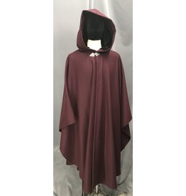 Cloak and Dagger Creations 4650 - Burgundy Shaped Shoulder Ruana-style Cloak, Black Hood Lining, Pewter Clasp