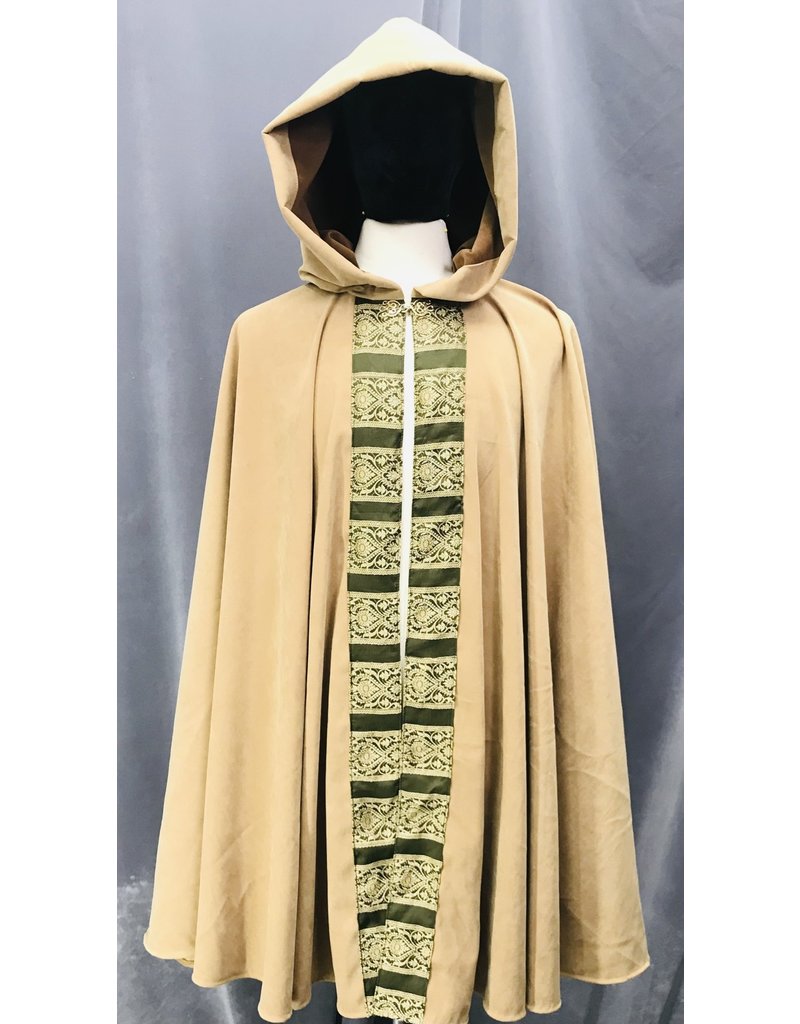 Cloak and Dagger Creations 4648 -  Golden Brown Washable Cloak w/ Unique Detail Trim, Brown Hood Lining, Brass Clasp