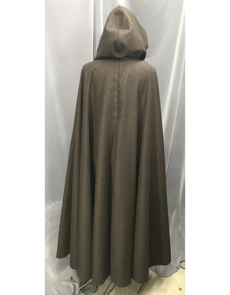 Cloak and Dagger Creations 4644 - Long Brown Wool Full Circle Cloak, Grey Hood Lining, Pewter Clasp