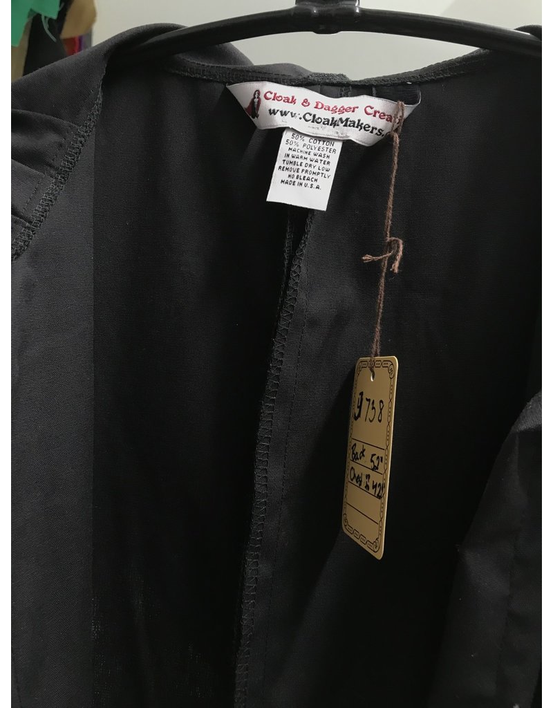 Cloak and Dagger Creations J738 - Washable Black Long Vest w/Hood and Pockets