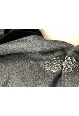 Cloakmakers.com 4665 - Grey Wool Ruana-Style Cloak, Black Hood Lining, Pewter Clasp