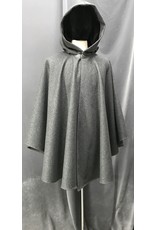 Cloak and Dagger Creations 4665 - Grey Wool Ruana-Style Cloak, Black Hood Lining, Pewter Clasp