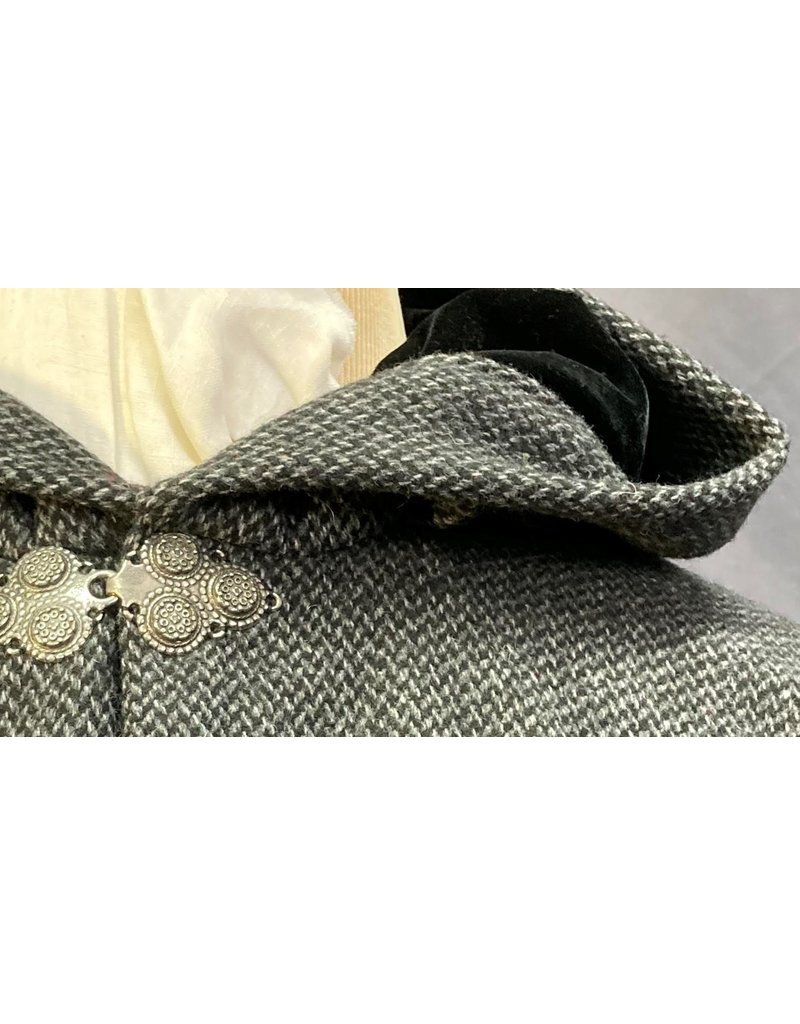 Cloak and Dagger Creations 4681 - Black & Grey Basketweave Wool Cloak, Black Hood, Pewter Clasp