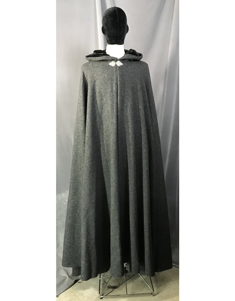 Cloak and Dagger Creations 4674 - Washable Grey/Black Woolen Cloak, Black Hood Lining, Pewter Clasp