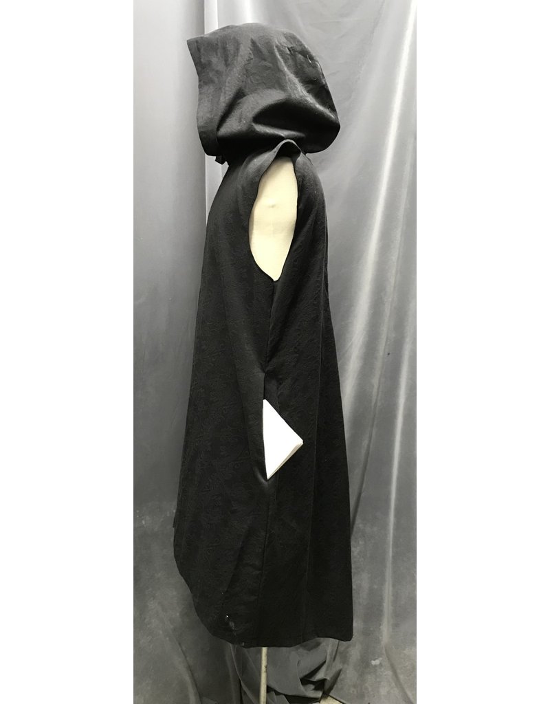 Cloak and Dagger Creations J723 - Black Cotton Brocade Long Vest w/Hood