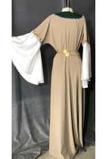 Cloak and Dagger Creations G1096 - Easy Care Tan Gown w/ White Sleeves, Pockets, Forest Green Yoke w/Doodle Dragon & Celtic Knot Embroidery