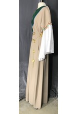 Cloak and Dagger Creations G1096 - Easy Care Tan Gown w/ White Sleeves, Pockets, Forest Green Yoke w/Doodle Dragon & Celtic Knot Embroidery