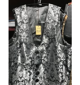 Cloak and Dagger Creations J753 - Vest w/ Pattern Matched Pockets, Steel Grey with Silver Brocade. Black Buttons