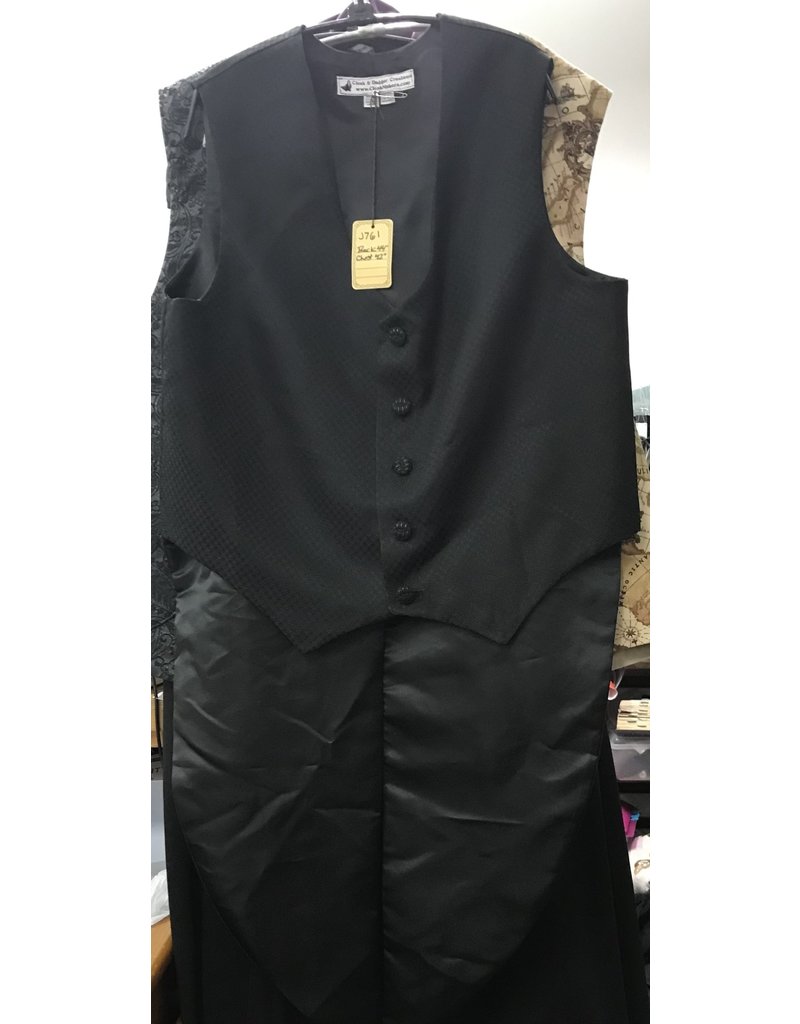 Cloakmakers.com J761 - Formal Black Vest w/Tails, Interior Pocket