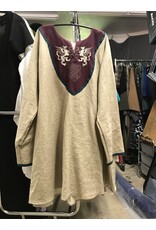 Cloakmakers.com J757 - Long Sleeve Tan Linen Tunic w/Griffins Rampant on Burgundy