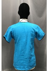 Cloakmakers.com J706 - Turquoise Blue Linen Teen Tunic, Keyhole Neckline, Black Edging