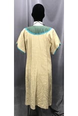 Cloakmakers.com J639-Buff Linen Tunic,  Viking Dragon Embroidery on Green Cotton Facing