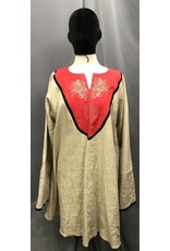 Cloak and Dagger Creations J756 -  Long Sleeve Tan Linen Tunic w/ Wolves on Red