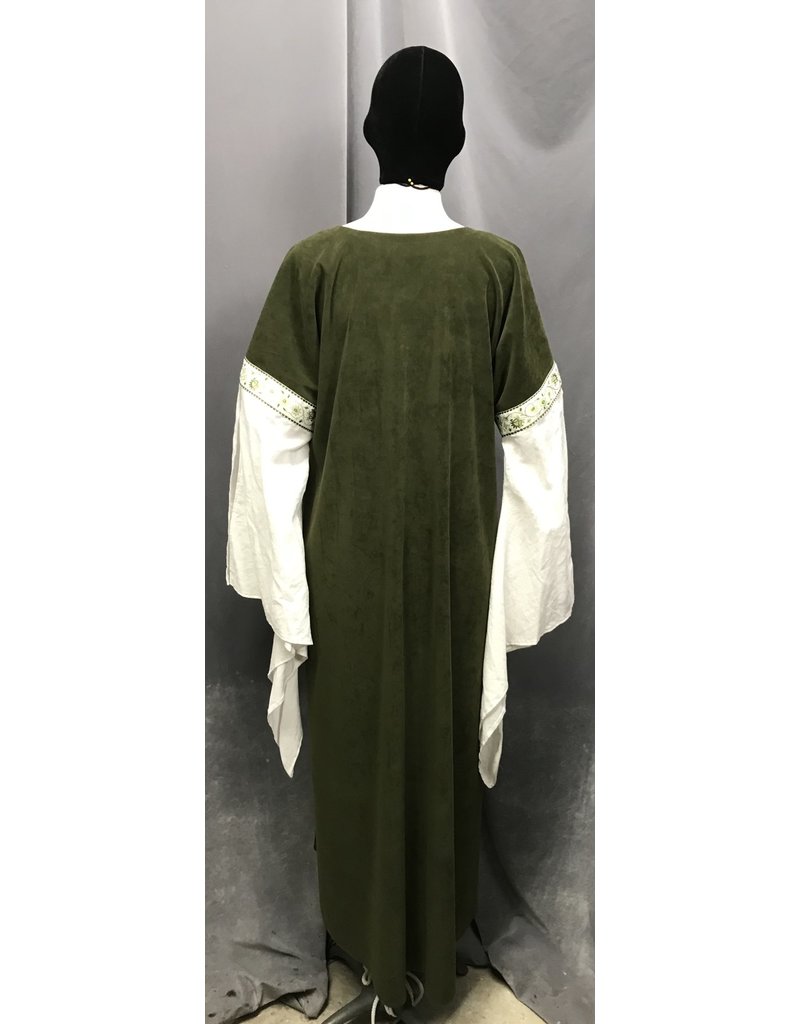 Cloak and Dagger Creations G1117 - Dark Moss Green Gown w/Pockets, White Split Dropped Sleeves, Green Trim