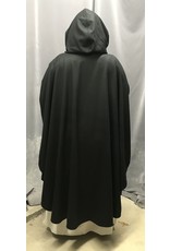 Cloakmakers.com 4711 - Black Camehair Wool Ruana-Style Cloak, Black Hood Lining, Pewter Clasp