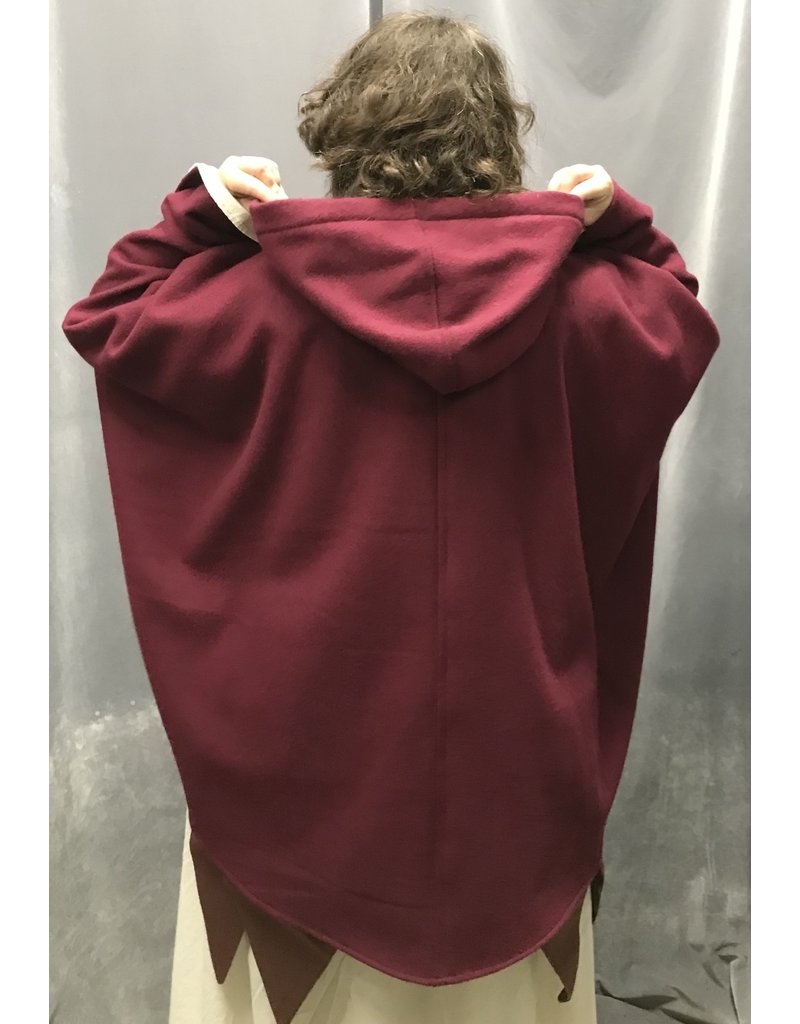 Cloak and Dagger Creations 4716  -  Cranberry Red  Wool Short Cloak, Maroon Hood Lining, Pewter Clasp