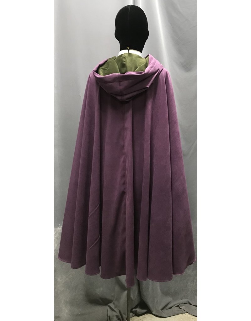 Cloak and Dagger Creations 4714 - Dusty Plum Purple Moleskin Cloak w/Green Hood Lining, Pewter Clasp