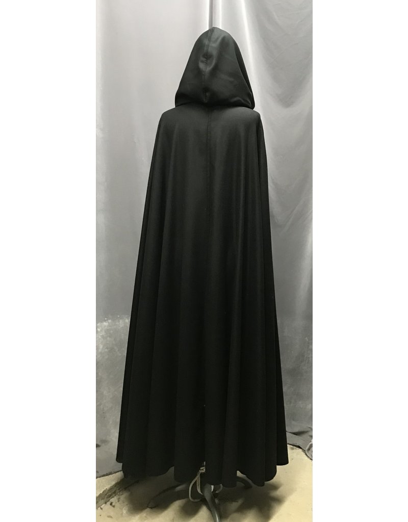 Cloak and Dagger Creations 4718- Long Black Camelhair Wool Cloak, Plum Hood Lining, Pewter Clasp
