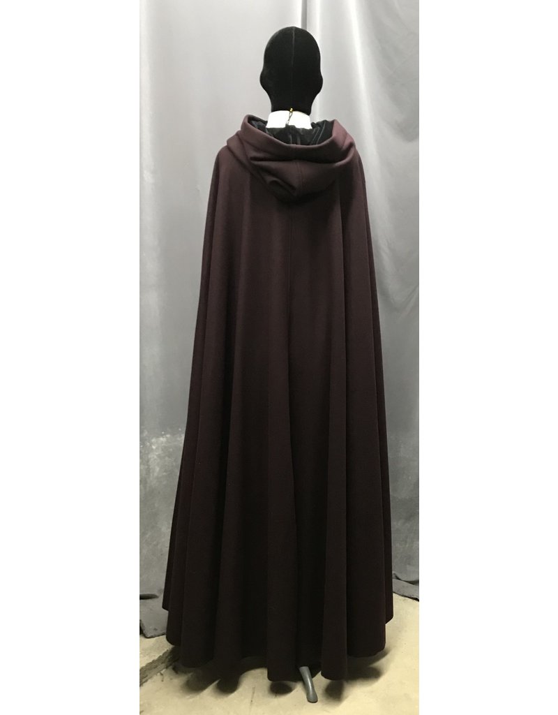 Cloak and Dagger Creations 4719 -  Mulberry Purple Long Woolen Cloak, Black Hood Lining, Pewter Clasp