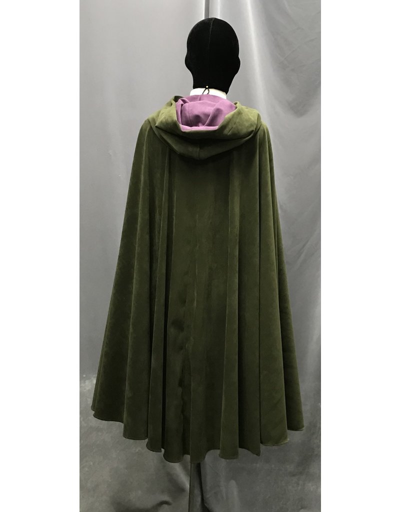 Cloak and Dagger Creations 4722 - Olive Green Moleskin Cloak w/Purple Hood Lining, Pewter Clasp