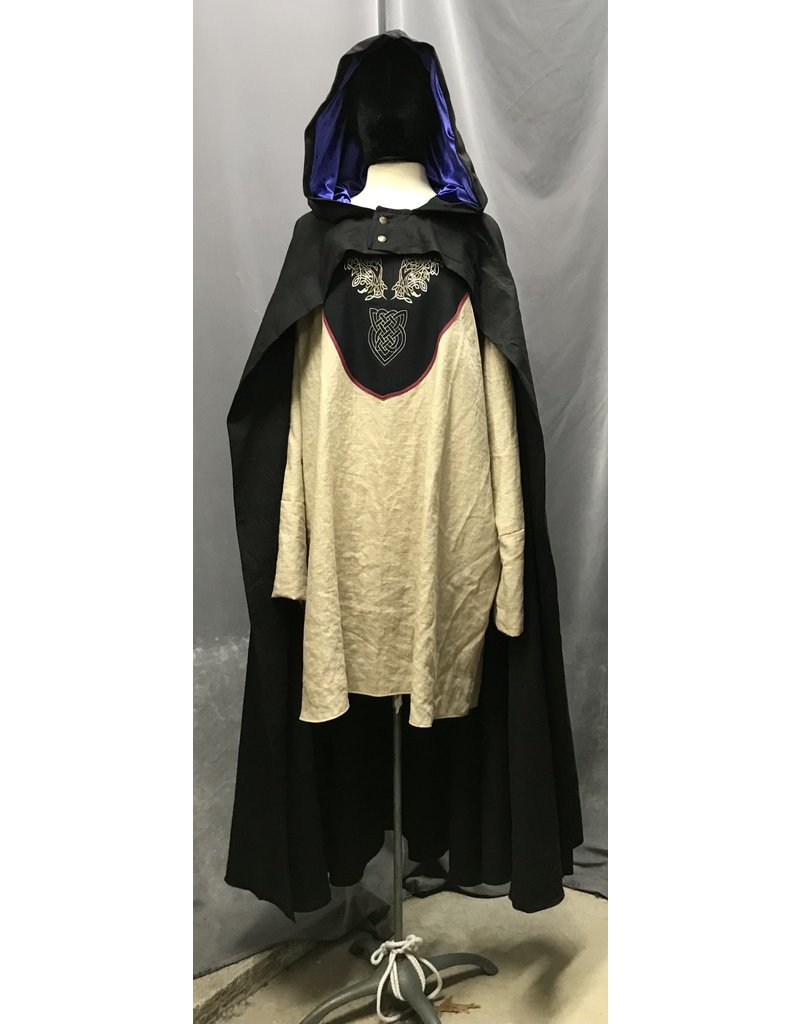 Cloak and Dagger Creations 4726 - Black Cotton Ranger Cloa,k,  Royal Purple Hood Lining, Button Closure