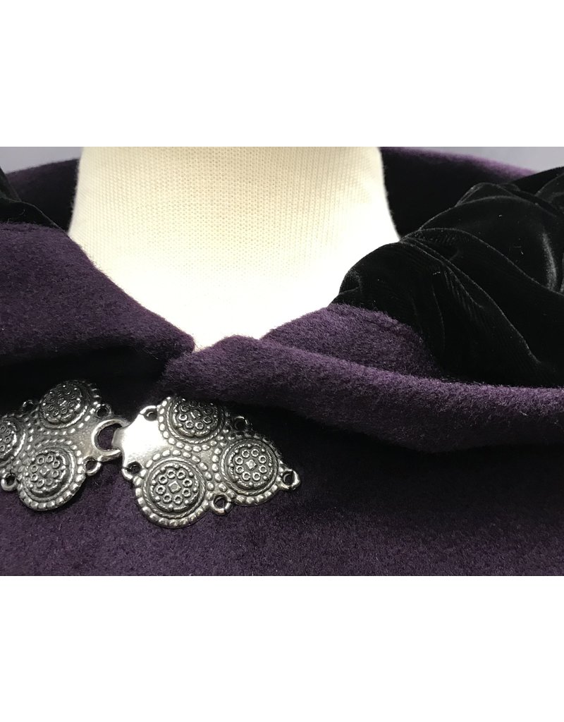 Cloak and Dagger Creations 4730 - Purple 100%  Wool Long Cloak, Black Hood Lining, Pewter Clasp