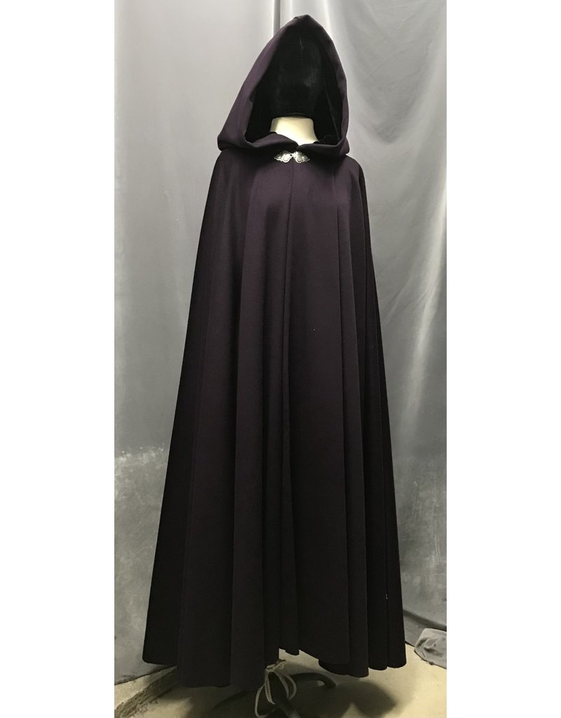 Cloak and Dagger Creations 4730 - Purple 100%  Wool Long Cloak, Black Hood Lining, Pewter Clasp