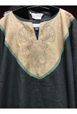 Cloak and Dagger Creations G1121 - Black Linen Gown w/Pockets, Tan Yoke Embroidered with Dragons & Celtic Tree of Life,