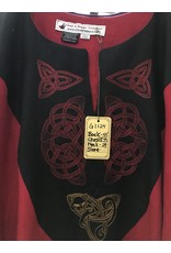 Cloak and Dagger Creations G1124 - Red Linen Short Sleeve Gown w/Celtic Knot & Knot with Cat Embroidery on Black Collar, Pockets