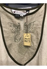 Cloak and Dagger Creations J769 - Beige Linen Short Sleeve Tunic w/ Wyvern and Celtic Heart Knot Embroidery on Lt Brown Bib