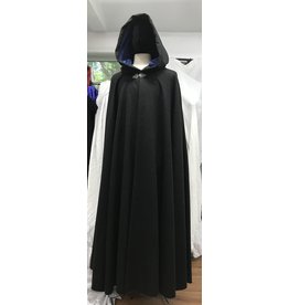Cloak and Dagger Creations 4759- Charcoal Grey Long Cloak, Blue Velvet  Hood Lining, Pewter Clasp