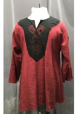Cloak and Dagger Creations J747 - Dark Red Linen Long-Sleeved Tunic w/ Water Dragon Embroidery on Black Yoke