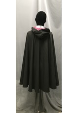 Cloakmakers.com 4735- Washable Black Cloak w/Dark Pink Hood Lining, Pewter Clasp