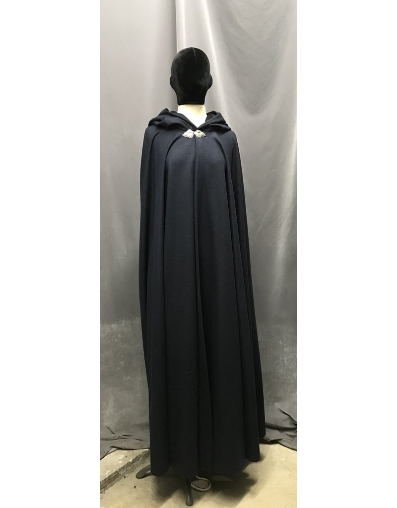 Cloak and Dagger Creations 4736 - Dark Blue Wool Cloak, Black Hood Lining, Pewter Clasp