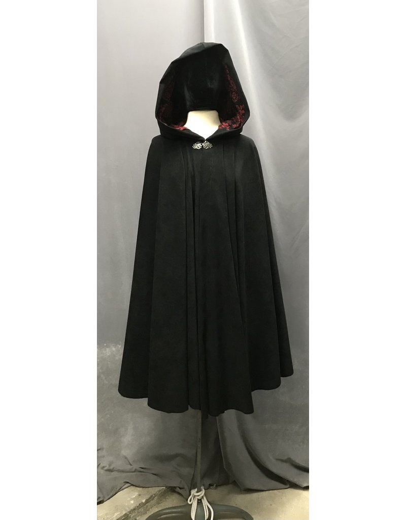 Cloak and Dagger Creations 4738 -  Black Moleskin Cloak, Red and Black Hood Lining, Pewter Clasp