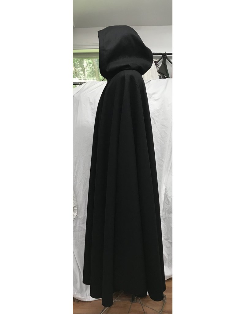 Cloakmakers.com 4761 - Black 100% Wool Cloak w/Deep Blue Hood Lining, Pewter Clasp