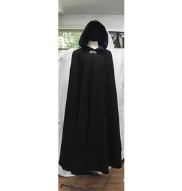 Cloak and Dagger Creations 4761 - Black 100% Wool Cloak w/Deep Blue Hood Lining, Pewter Clasp