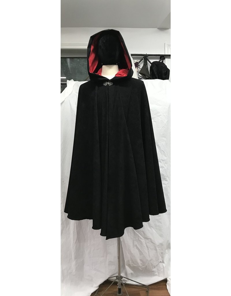 Cloak and Dagger Creations 4767 - Black Moleskin Cloak w/Red Moleskin Hood Lining,Pewter Clasp