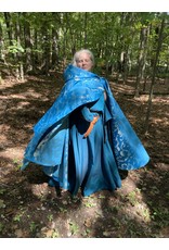 Cloak and Dagger Creations 4768 - Washable Hooded Cloak, Turquoise w/Golden Flourishes, Golden Clasp, Turquoise Velvet Hood Lining