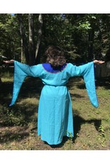 Cloakmakers.com G1128 - Turquoise Linen Gown, Dropped Sleeves, Dragonfly and Square Knot Embroidery on Blue Yoke