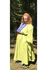 Cloak and Dagger Creations G1127 - Spring Green Linen Gown, Dropped Sleeves, Leaf Embroidery on Blue Bib