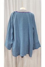 Cloak and Dagger Creations J773 - Blue Linen Tunic w/Raven and Heart Knot Embroidery on Grey Collar, Purple Edging