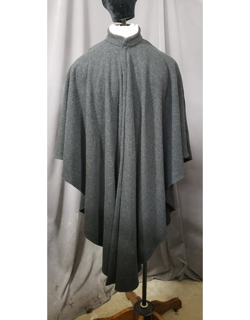 Cloak and Dagger Creations 4351 -  Washable Charcoal Grey  Ruana-Style Cloak in Woolen Coating w/Hidden Snaps