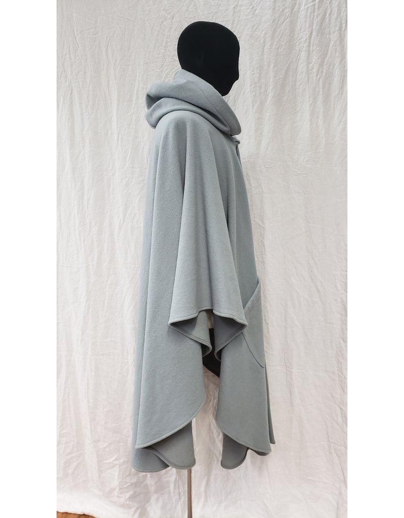 Cloak and Dagger Creations 4404 - Pale Ice Blue Ruana-Style Cloak w/Pockets, Blue Grey Hood Lining, Pewter Clasp