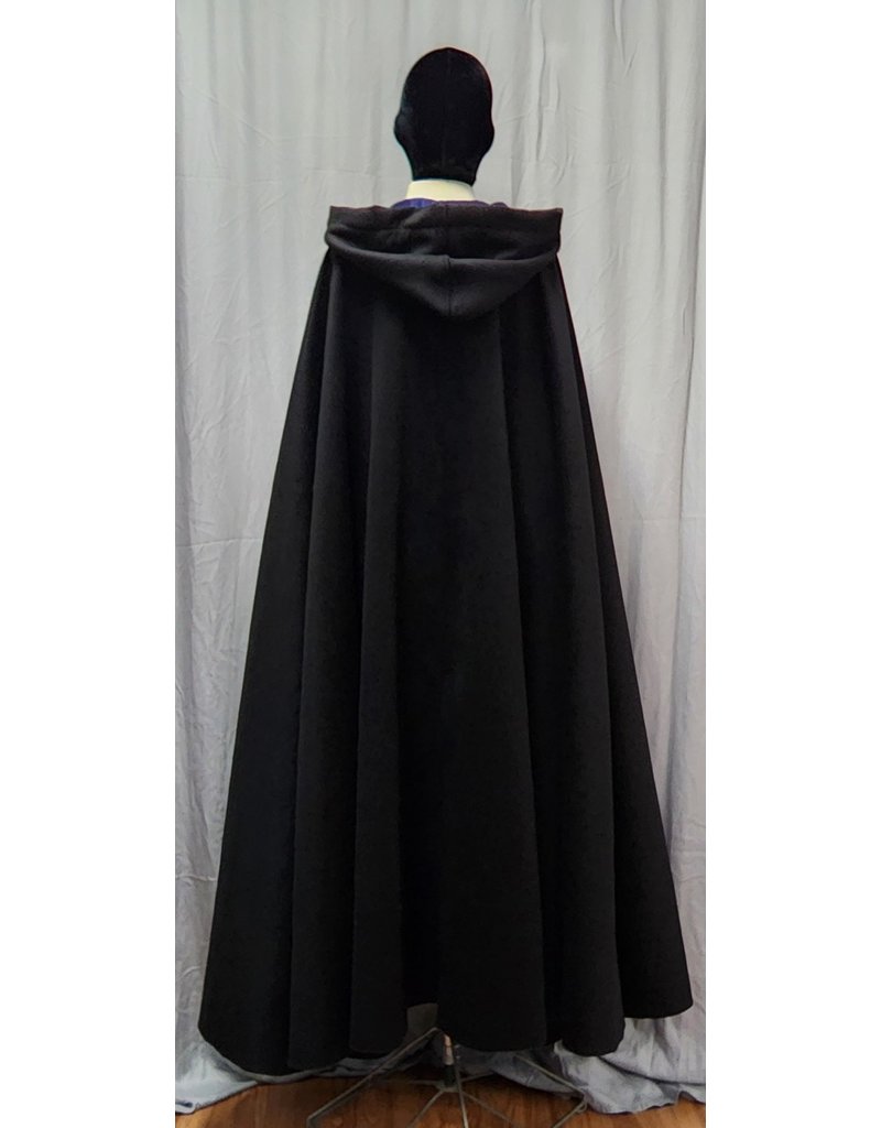 Cloakmakers.com 4770 -Long Black  Full Circle Cloak, 100% Wool, Blue Hood Lining, Pewter Clasp