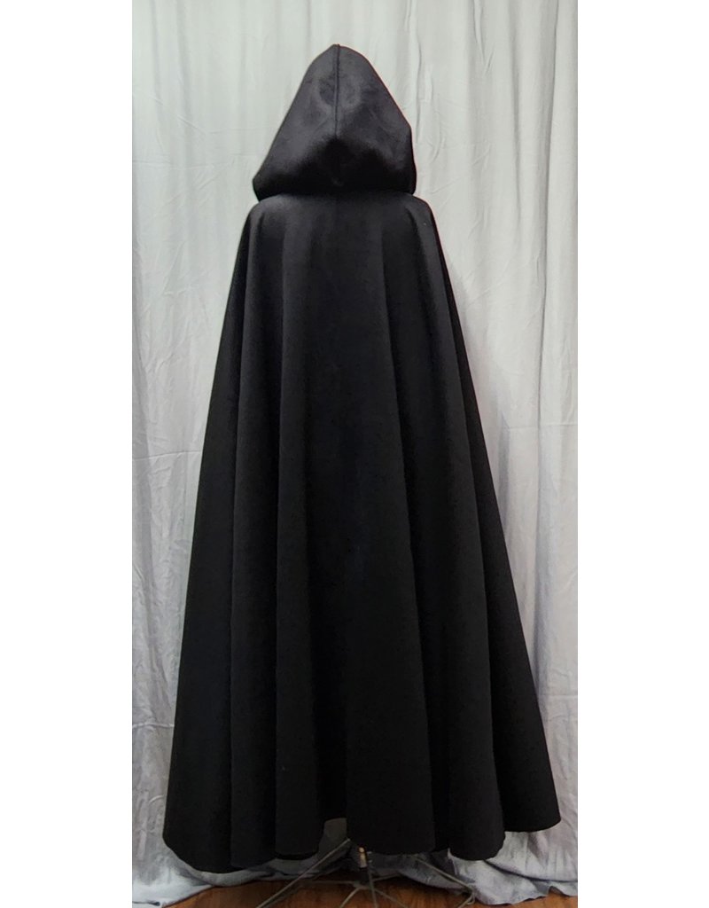 Cloakmakers.com 4770 -Long Black  Full Circle Cloak, 100% Wool, Blue Hood Lining, Pewter Clasp