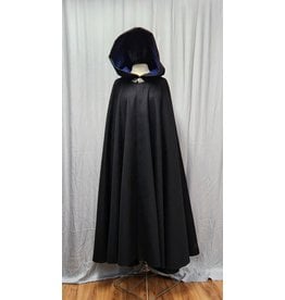 Cloakmakers.com 4770  - Long Black  Full Circle Cloak, 100% Wool, Blue Hood Lining, Pewter Clasp