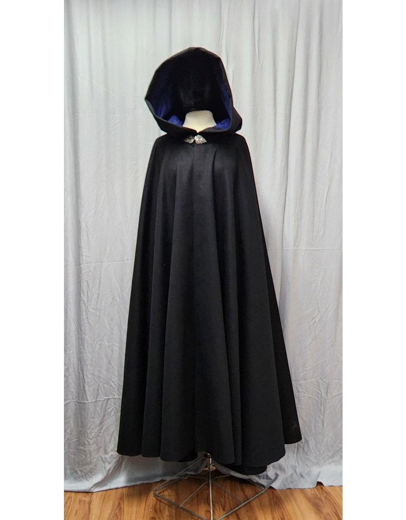 Cloakmakers.com 4770 -Long Black  Full Circle Cloak, 100% Wool, Blue Hood Lining, Pewter Clasp